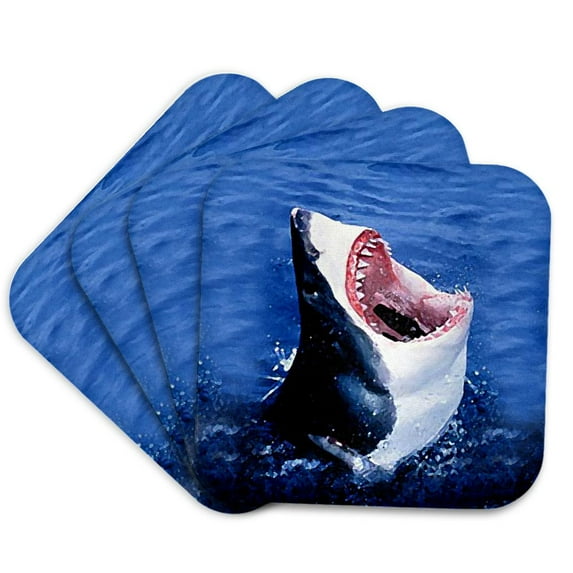 3dRose, Great White Shark, set of 4 Coasters - Soft