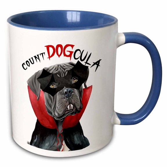3drose, Great Looking Vampire Cane Corso Dog Is Ready for Trick or Treat., 11oz Two-tone Blue Mug