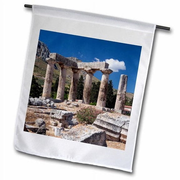 3dRose, Greece, Peloponnese, Corinth, Ancient Corinth, Temple of Apollo, 12 x 18 inch Garden Flag