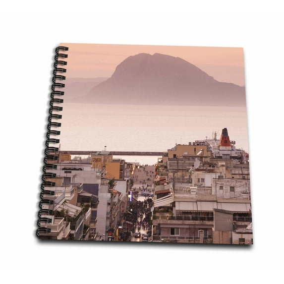 3dRose, Greece, Peloponnese, Patra, city view over Agios Nikolaos Street, dusk, Memory Book 12 x 12 inch