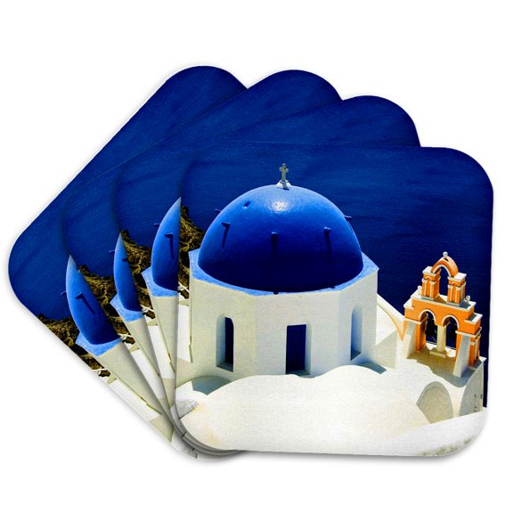 3drose, Greece. Santorini. Ocean., Set of 4 Coasters - Soft