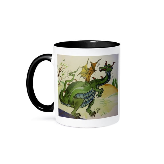 3dRose, Green Dragon II, 11oz Two-Tone Black Mug