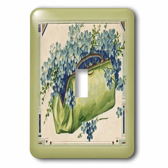 3dRose, Green Purse With Blue Flowers, single toggle switch