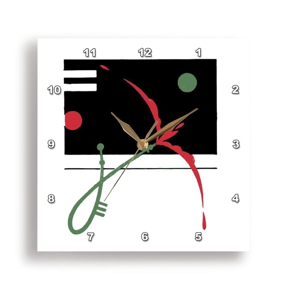 3dRose, Green Red and Black Art Deco Modern, 13x13 Wall Clock