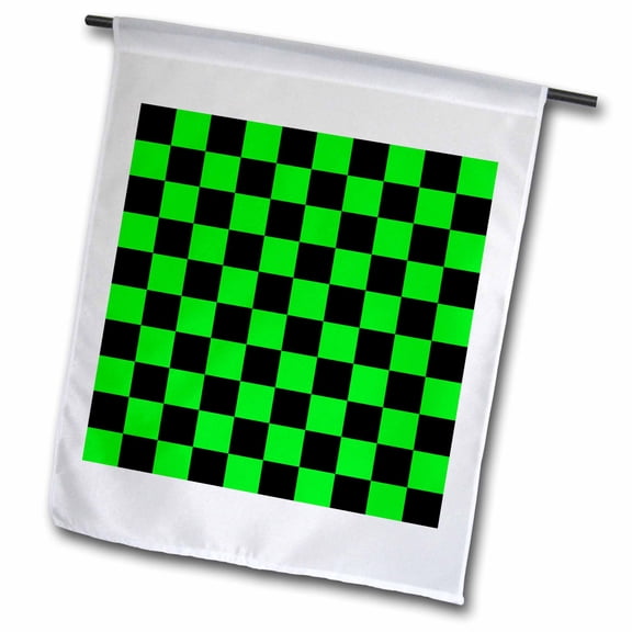 3dRose, Green and Black Checkered Print, 12 x 18 inch Garden Flag