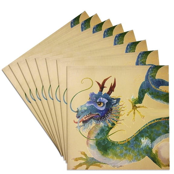 3dRose, Green and Blue Dragon, Set of 8 Ceramic Tile Coasters