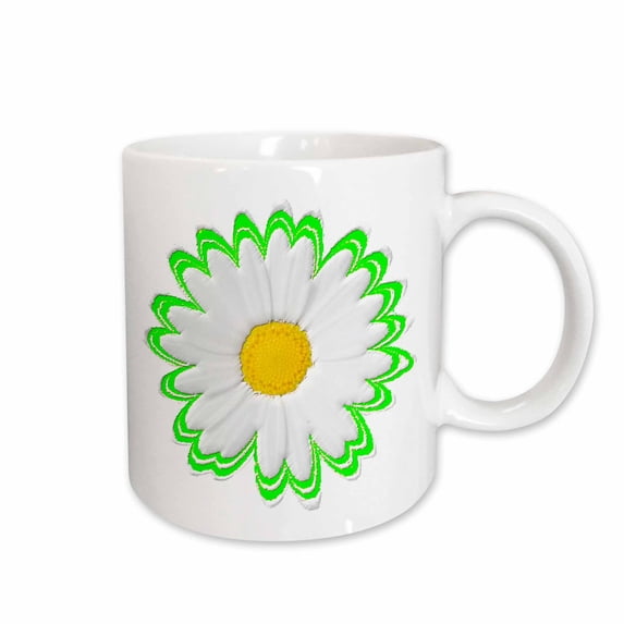 3drose, Green and White Daisy, 11oz Mug