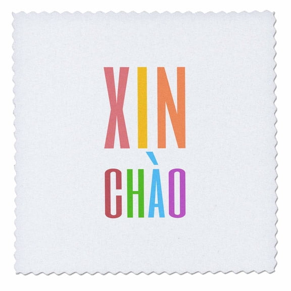 3dRose, Greet people in Vietnamese. Colorful words Xin chao. Positive text, 8x8 inch quilt square