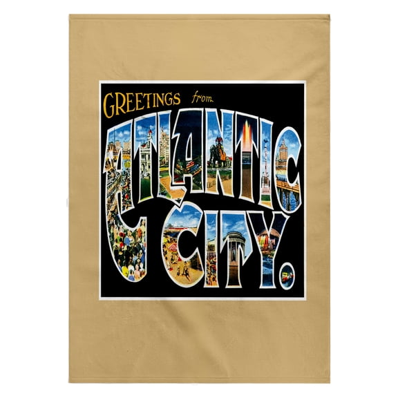 3dRose, Greetings from Atlantic City New Jersey Scenic Postcard Reproduction, 22x30 Bath Hand Pool Towel