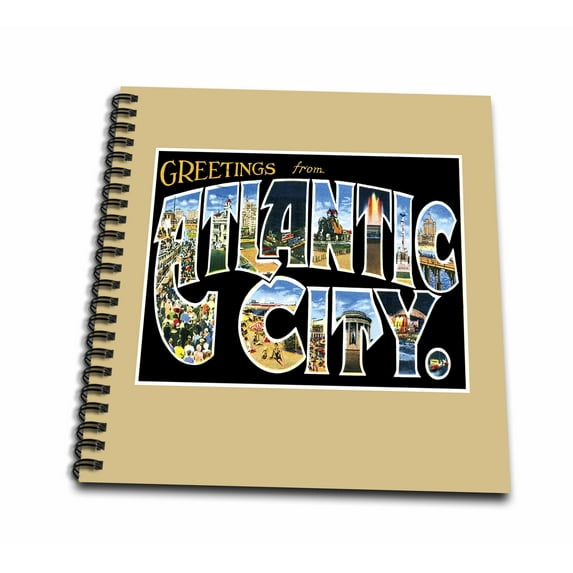 3dRose, Greetings from Atlantic City New Jersey Scenic Postcard Reproduction, Drawing Book 8 x 8 inch