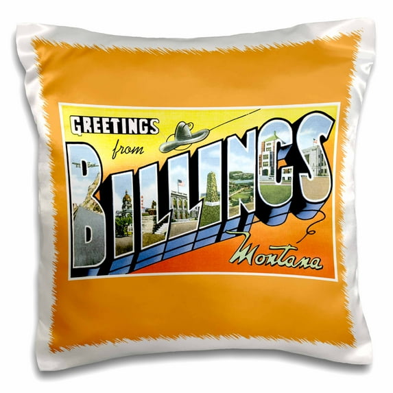 3drose, Greetings from Billings Montana Scenic Postcard Reproduction, 16x16 inch Pillow Case