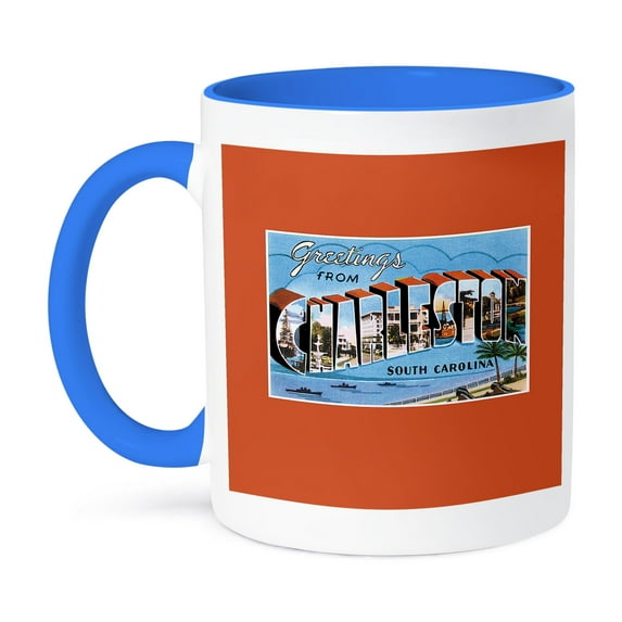 3dRose, Greetings from Charleston South Carolina Ocean Scene , 11oz Two-Tone Blue Mug
