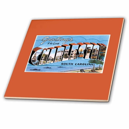3dRose, Greetings from Charleston South Carolina Ocean Scene , 6 Inch Ceramic Tile