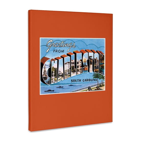 3dRose, Greetings from Charleston South Carolina Ocean Scene , Museum Grade Canvas Wrap 16x20