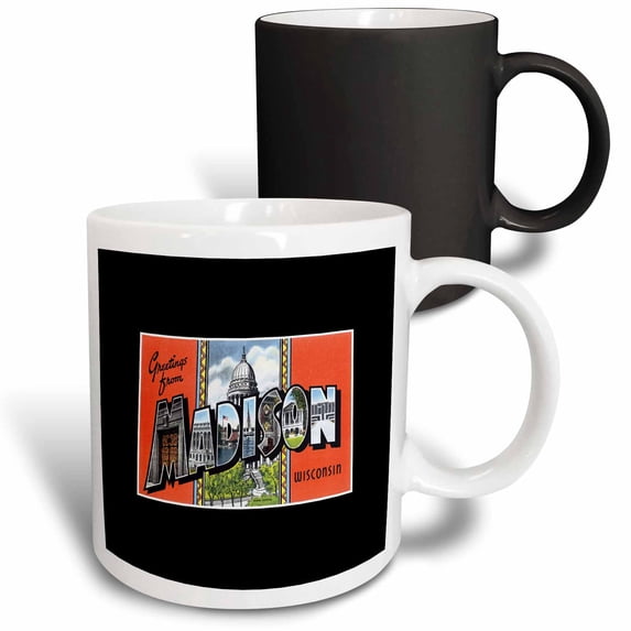 3drose, Greetings from Madison Wisconsin Scenic Postcard Reproduction, 11oz Magic Transforming Mug