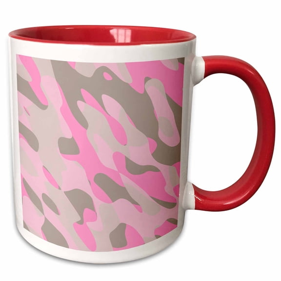 3drose, Grey Pink Camouflage Pattern, 11oz Two-tone Red Mug