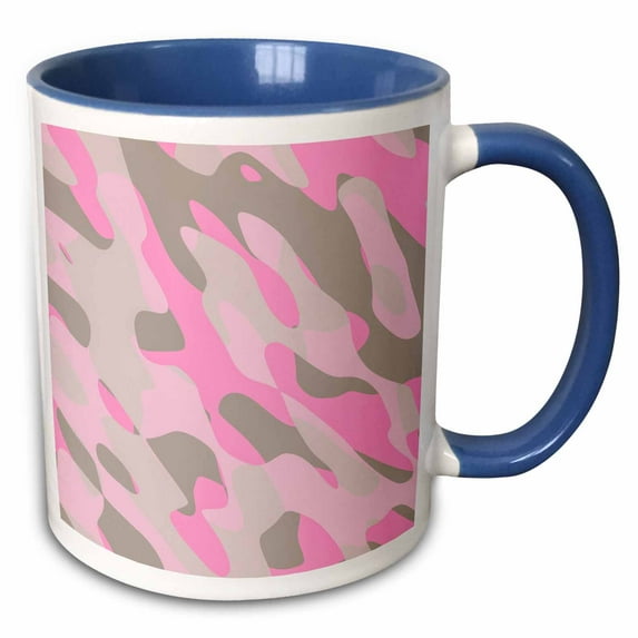 3drose, Grey Pink Camouflage Pattern, 15oz Two-tone Blue Mug