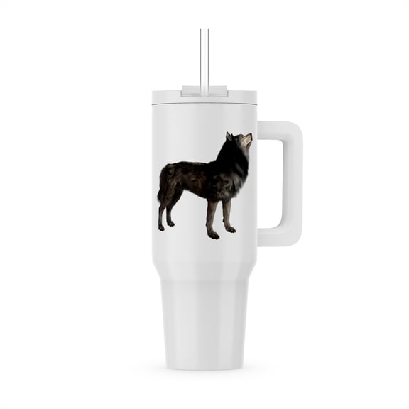 Grey Timber Wolf Standing In Left Profile, 40oz Tumbler