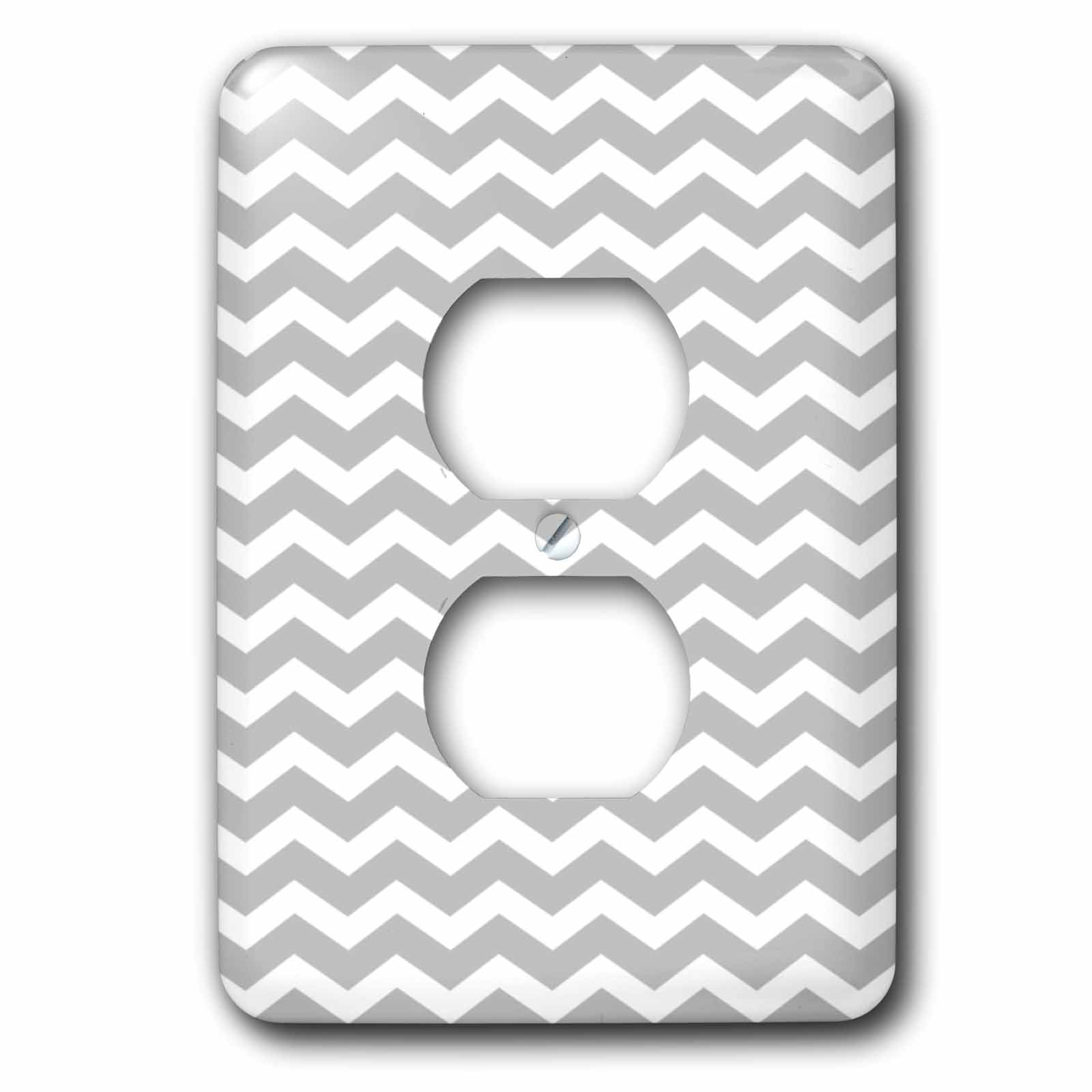 3dRose, Grey and White Chevron Zig Zag pattern aka Trendy Gray or Stylish Silver, 2 plug outlet cover