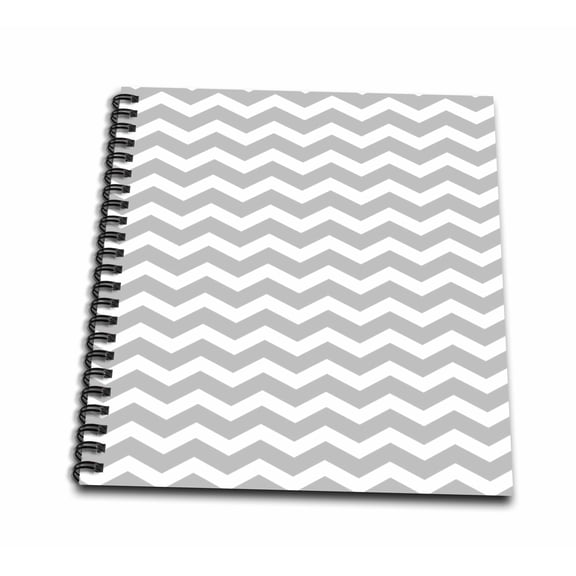 3dRose, Grey and White Chevron Zig Zag pattern aka Trendy Gray or Stylish Silver, Drawing Book 8 x 8 inch