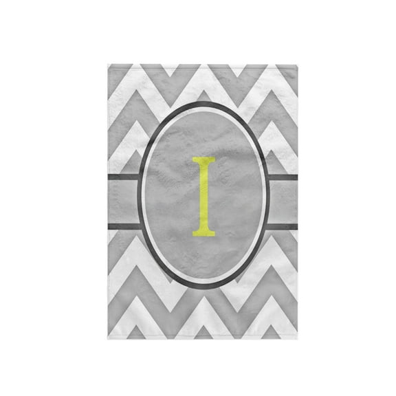 3dRose, Grey and white chevron with yellow monogram initial I, 15x22 Hand Towel