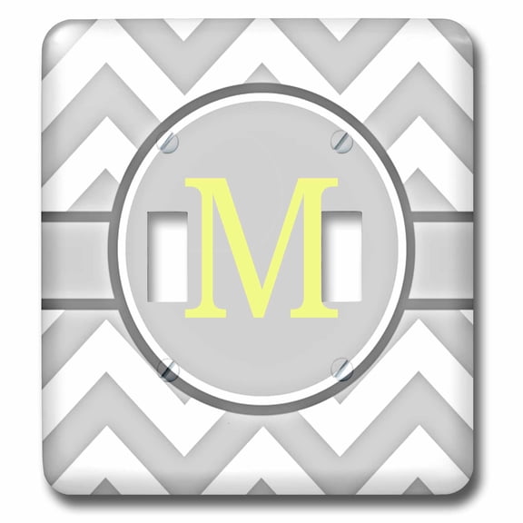 3dRose, Grey and white chevron with yellow monogram initial M, double toggle switch