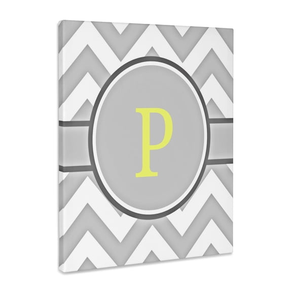 3dRose, Grey and white chevron with yellow monogram initial P, Museum Grade Canvas Wrap 11x14