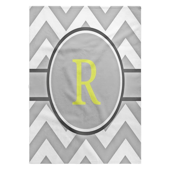 3dRose, Grey and white chevron with yellow monogram initial R, 22x30 Bath Hand Pool Towel