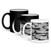 3dRose, Grey camo print - silver gray army uniform camouflage pattern - macho military blend texture, 11oz Magic Transforming Mug