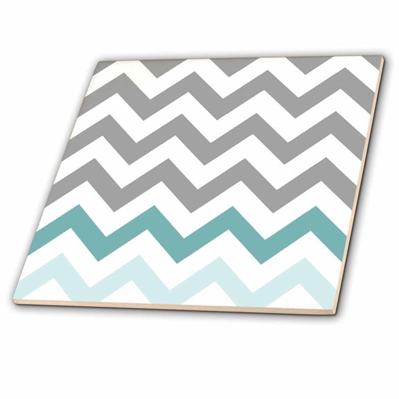 3dRose, Grey chevron with mint turquoise zig zag accent gray zigzag pattern, 8 Inch Ceramic Tile