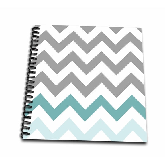 3dRose, Grey chevron with mint turquoise zig zag accent gray zigzag pattern, Memory Book 12 x 12 inch