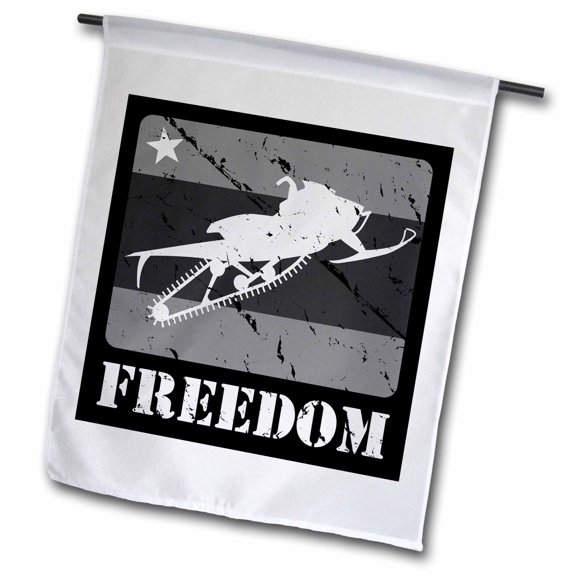 3dRose, Grey scale Snowmobile, distressed graphics and text stating freedom, 12 x 18 inch Garden Flag