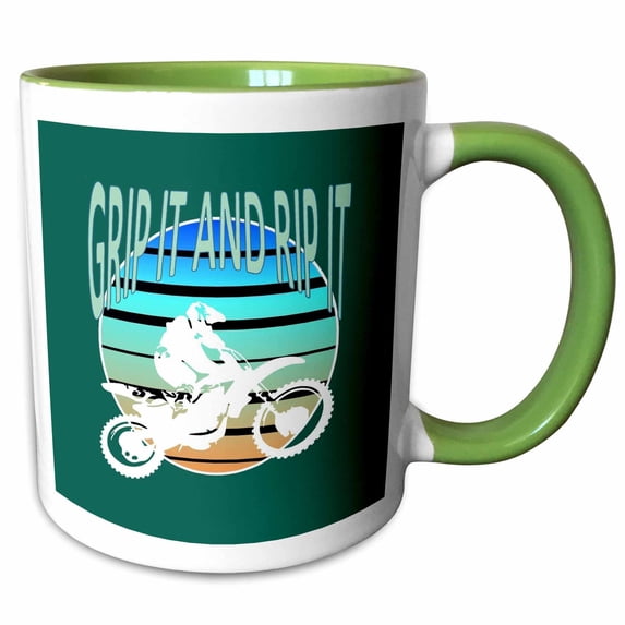 3drose, Grip It and Rip It Dirt Bike Retro Freestyle Mx, 11oz Two-tone Green Mug