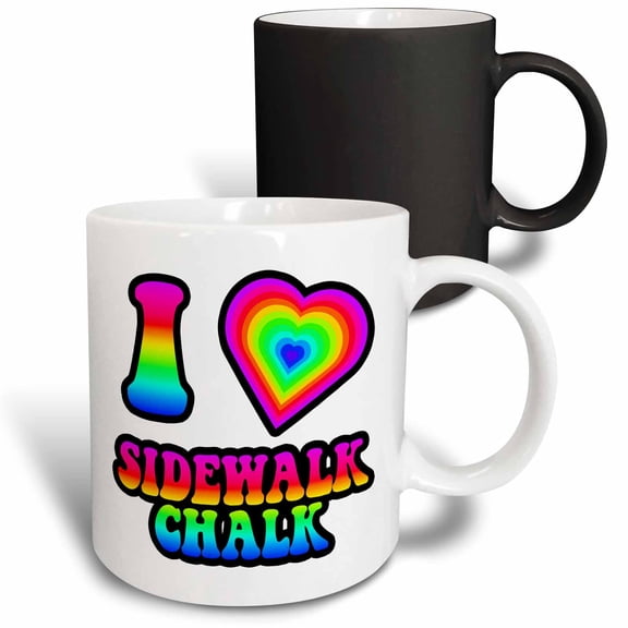 3drose, Groovy Hippie Rainbow I Heart Love Sidewalk Chalk, 11oz Magic Transforming Mug