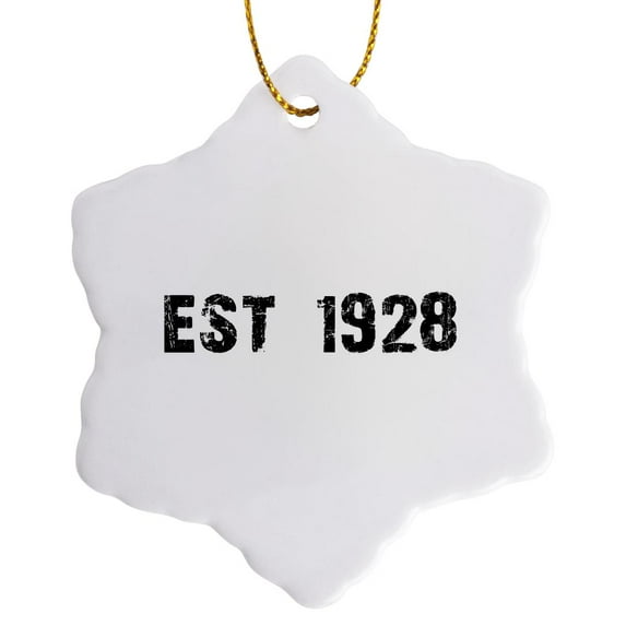 3drose, Grunge Est Established in 1928 - Twenties Baby Born Child of the 1920s - Personal Custom Birth Year, 3 inch Snowflake Porcelain Ornament