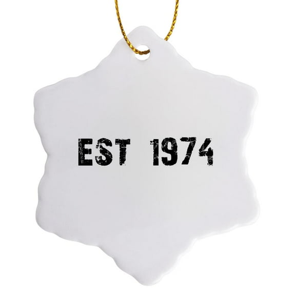 3drose, Grunge Est Established in 1974 - Seventies Baby Born Child of the 1970s - Personal Custom Birth Year, 3 inch Snowflake Porcelain Ornament