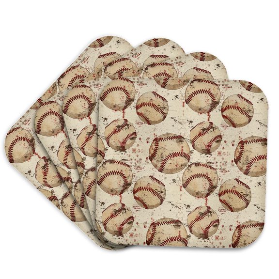 3drose, Grunge Beige Pattern of Baseball Balls, Amazing Gift for a Sportsman, Set of 4 Coasters - Soft