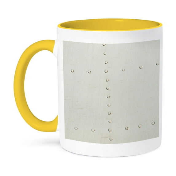 3dRose, Grunge metal texture of a vintage aircraft fuselage of beige color, 15oz Two-Tone Yellow Mug