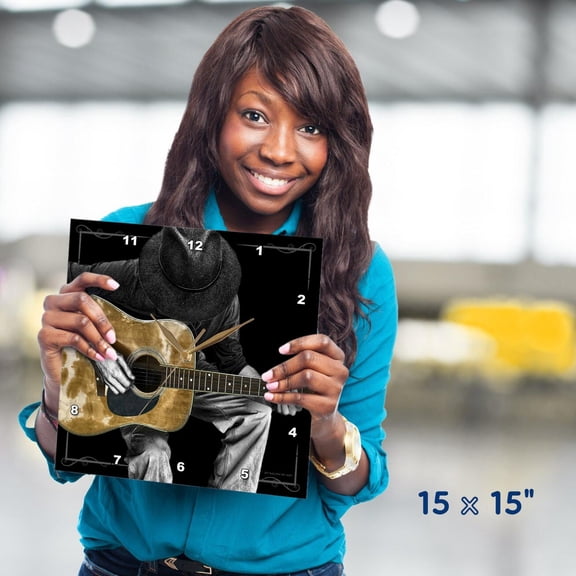 3dRose, Guitar Musician Tone Black and White, 15x15 Wall Clock