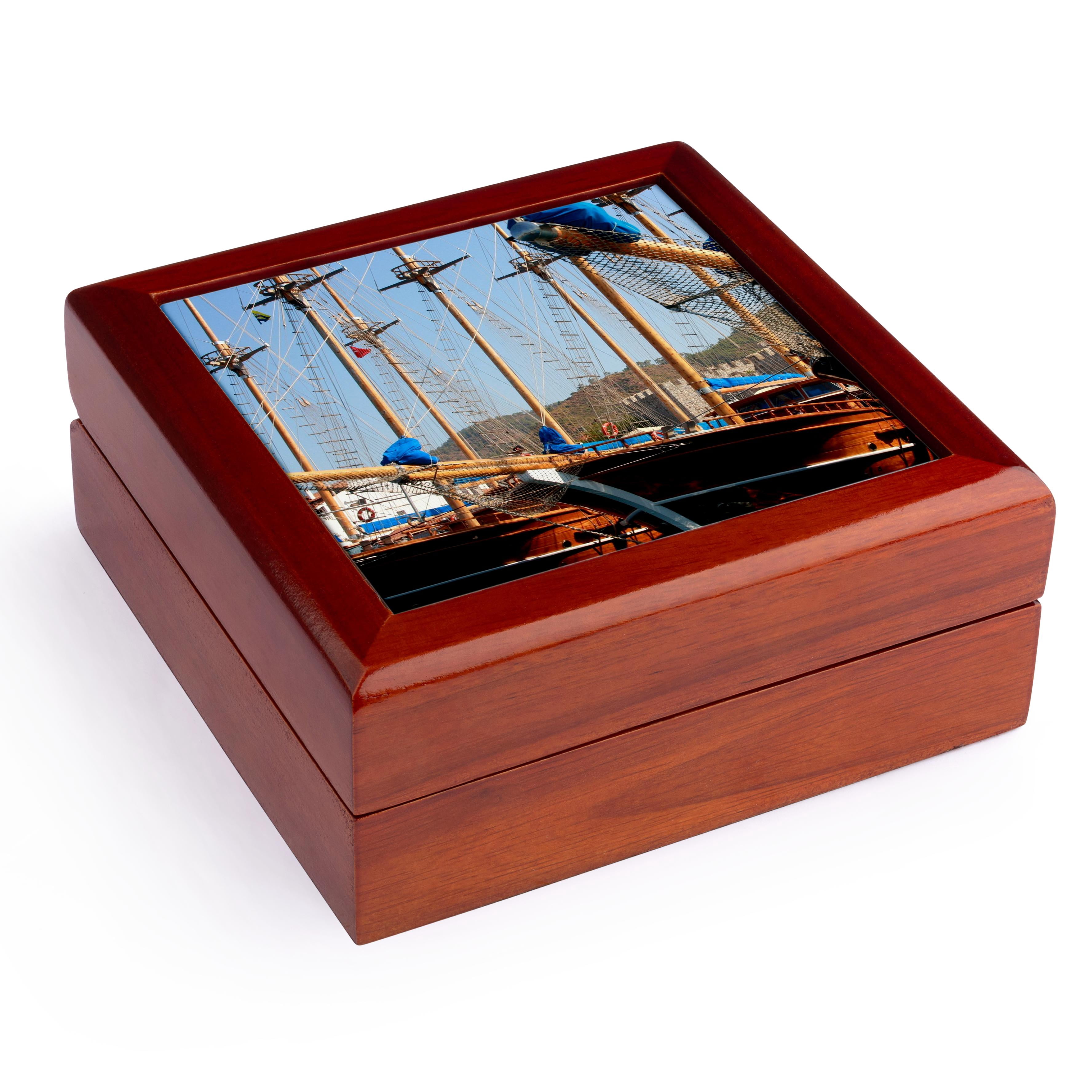 3dRose, Gulets Lining The Harbour Infront of Marmaris Castle Mugla Turkiye, Jewelry Box 5.5x5.5 inch with 4 inch tile