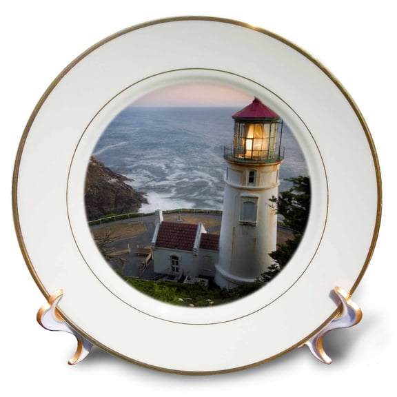 3dRose, Haceta Head lighthouse, Oregon, USA - US38 RKL0018 - Raymond Klass, 8 inch Porcelain Plate