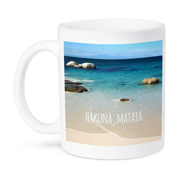 3dRose, Hakuna Matata - Swahili African for No worries - on beautiful beach - carefree calm ocean sea photo, 11oz Mug