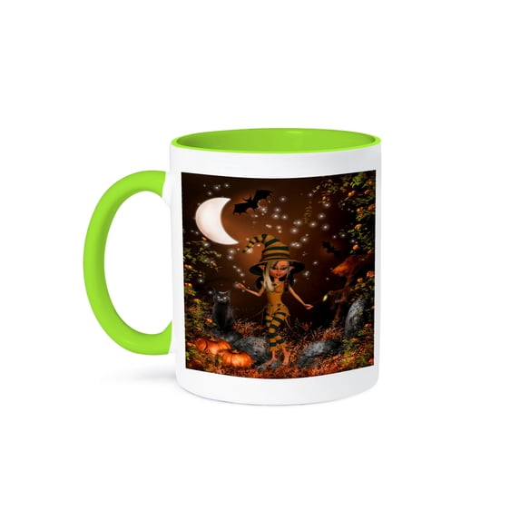 3dRose, Halloween Adorable Fairy Nymph in the Pumpkin Patch, 15oz Two-Tone Green Mug