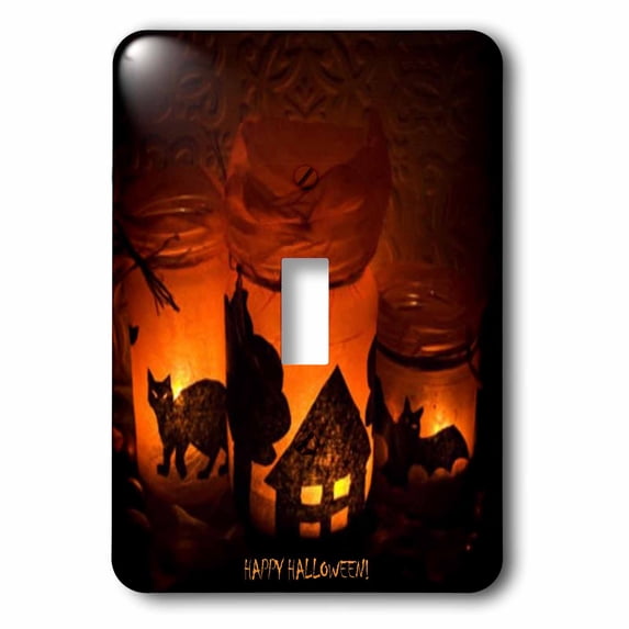 3dRose, Halloween Cat, House and Bat Luminaries, single toggle switch