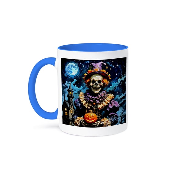 3dRose, Halloween Gothic Skeleton Clown With Jack-O-Lantern, 11oz Two-Tone Blue Mug