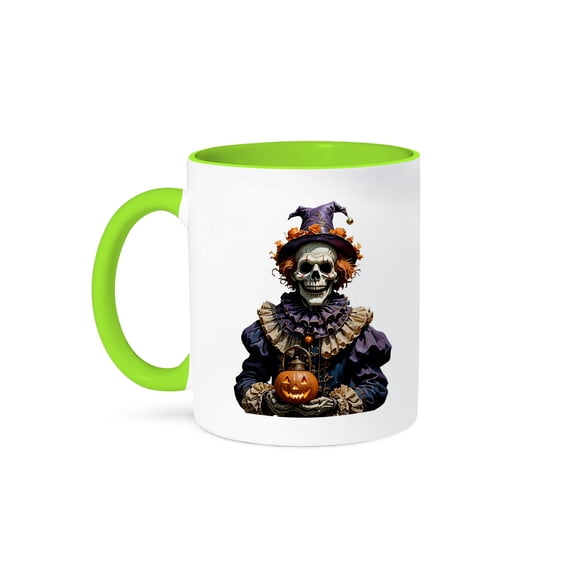 3dRose, Halloween Gothic Skeleton Clown With Jack-O-Lantern Cut Out, 11oz Two-Tone Green Mug