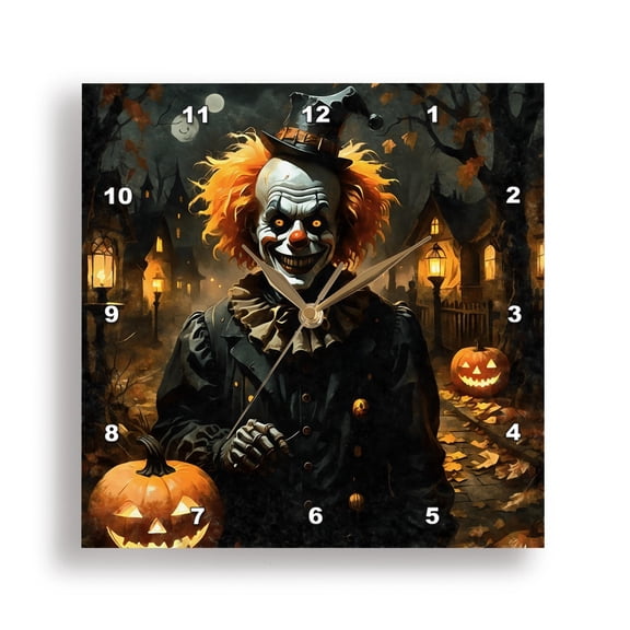 3dRose, Halloween Gothic Skeleton Clown With Jack-O-Lanterns, 10x10 Wall Clock