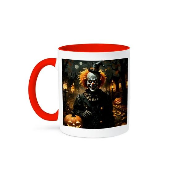 3dRose, Halloween Gothic Skeleton Clown With Jack-O-Lanterns, 11oz Two-Tone Red Mug
