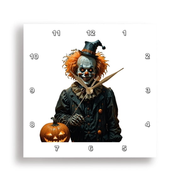 3dRose, Halloween Gothic Skeleton Clown With Jack-O-Lanterns Cut Out, 15x15 Wall Clock