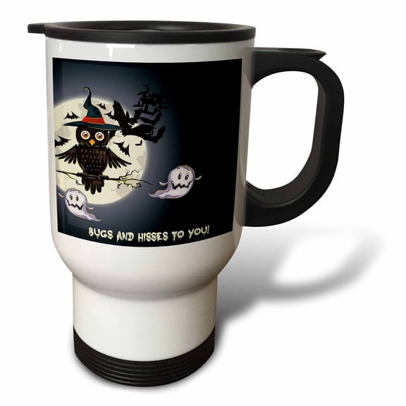 3dRose, Halloween Owl With Ghost, 14oz Stainless Steel Travel Mug